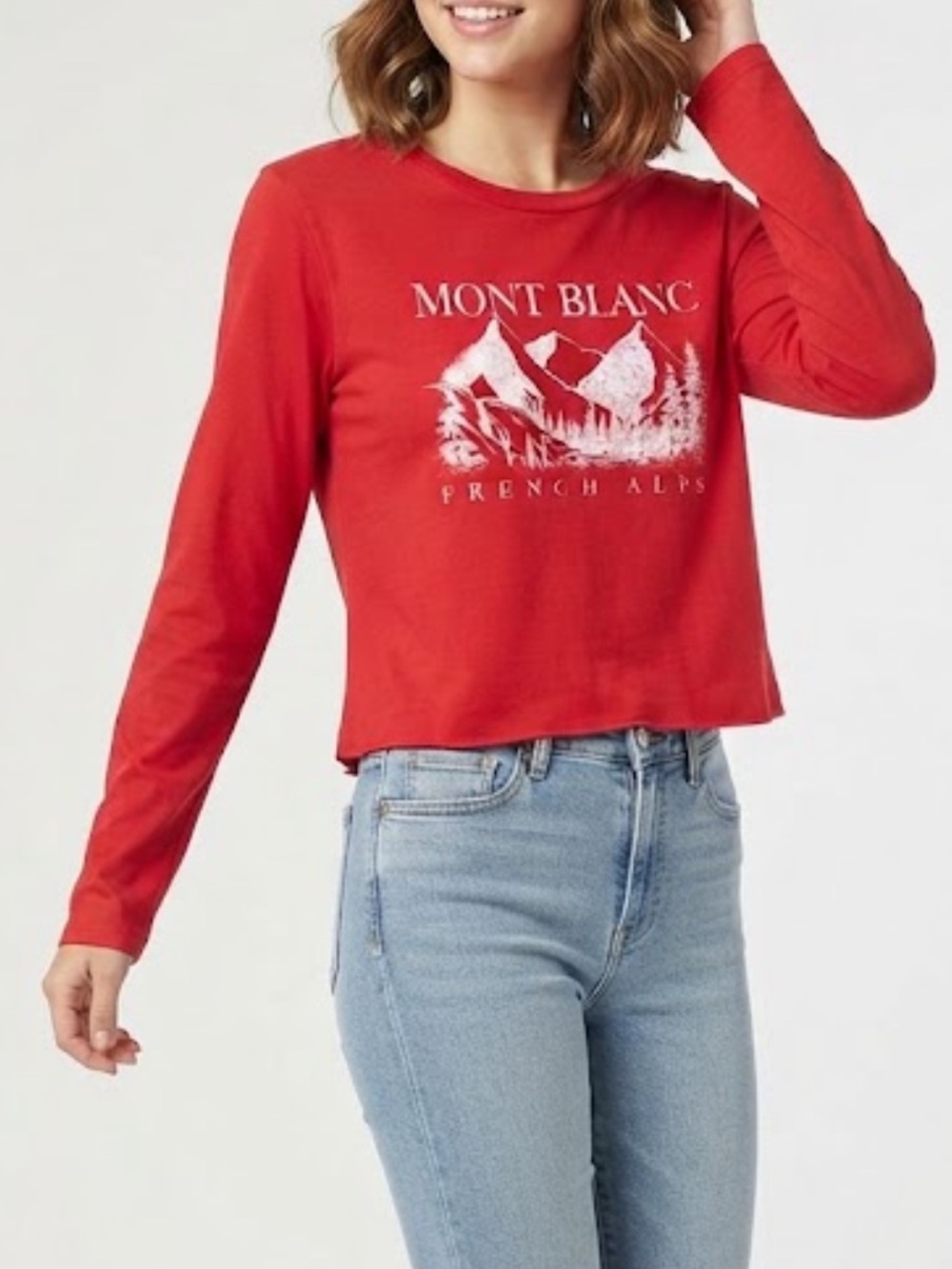 NWOT Mont Blanc Alps Red Long-Sleeve Graphic Tee for Women Size XL